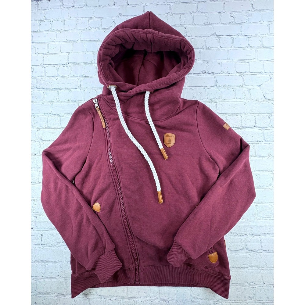 Wanakome Heavyweight Hoodie Womens Athena Surplus Size L Burgundy Asymmetrical